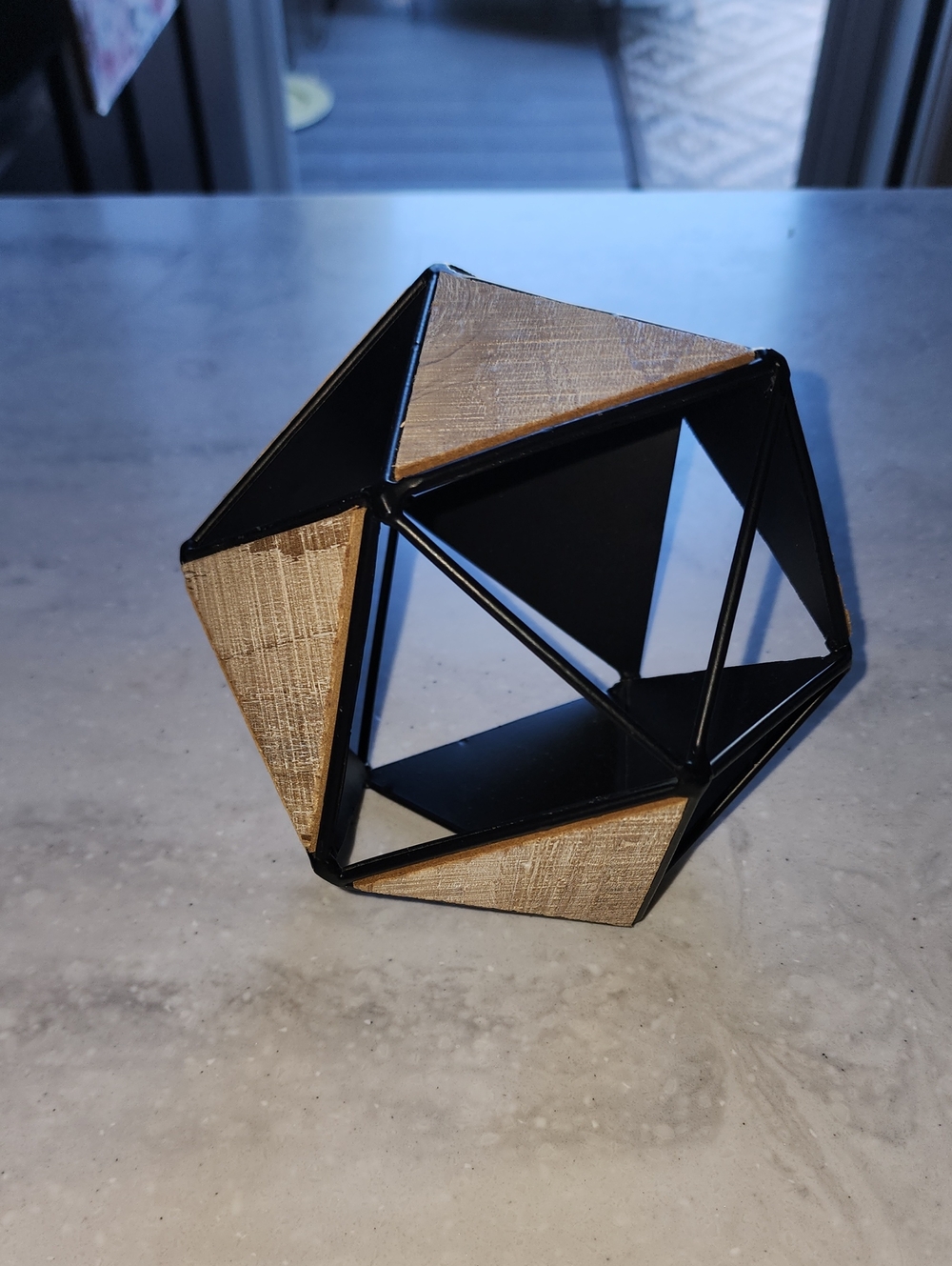 Geometric Decorative Sculpture - Black and Natural Wood Accents